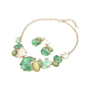 Tigerstars Green Gingko Leaves Vine Statement Necklace